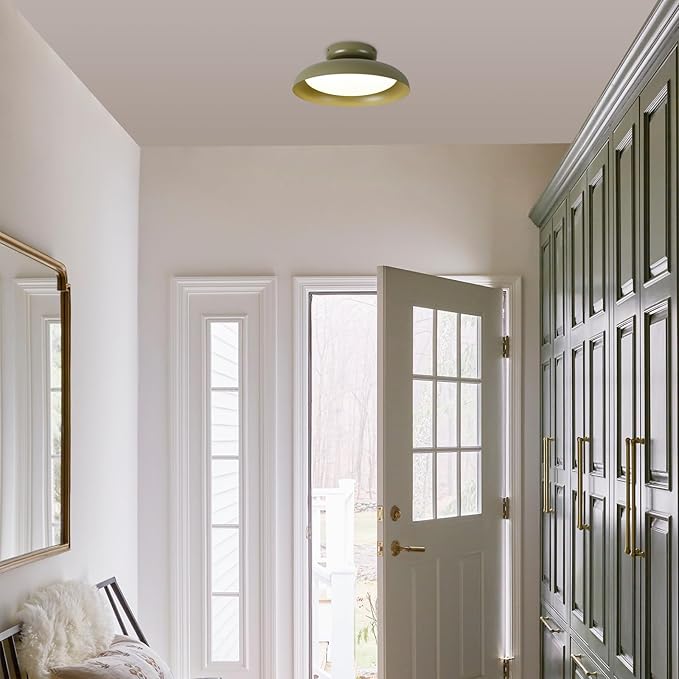 BISAMIYA Dimmable LED 15.7 inch Semi Flush Mount Ceiling Light, Modern Ceiling Light Fixture, Adjustable Angle Brass Accent, for Living Room, Laundry Room, Bedroom, 3000K/Warm White/22W
