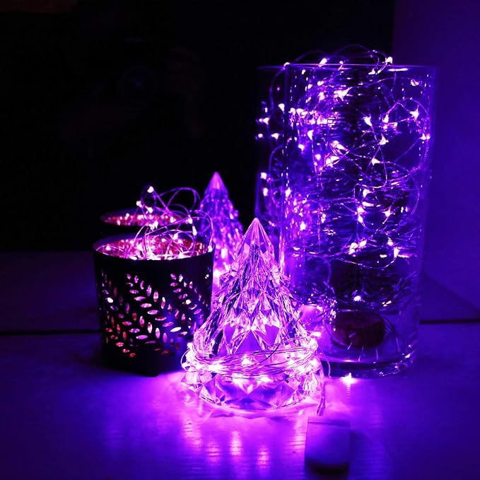 6 Pack 7Ft Starry String Lights No Remote Fairy String Lights 20 Micro Starry Leds On Silvery Copper Wire CR2032 Batteries Included,Works for Wedding Centerpiece,Party,Christmas Table Decor (Purple)