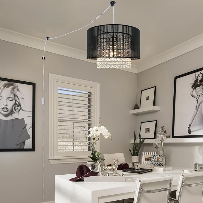 TISLYCO Plug in Chandelier, Crystal Chandelier Lighting with Long Cord 15ft and On/Off Switch, Hanging Pendant Light Plug in, Hanging Lamps That Plug into Wall Outlet for Bedroom Living Room