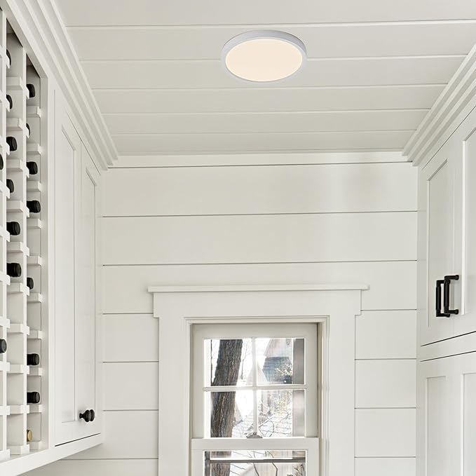Maxxima 7 in. LED Flush Mount Ceiling Light Fixture - 900 Lumens, 5 CCT 2700K-5000K, Round Color Selectable Panel Light, Dimmable, Recessed Can or J-Box Install, Suitable for Bathroom or Shower
