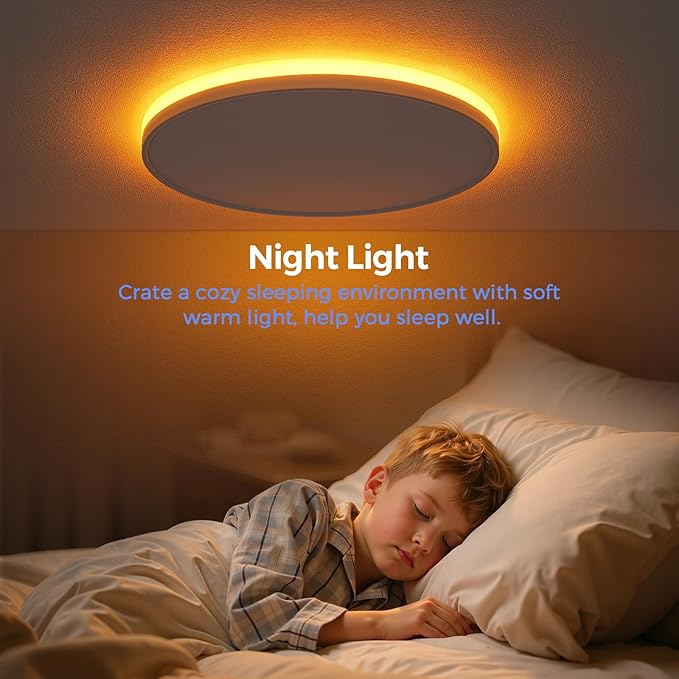 SunRider 2-Pack LED Flush Mount Ceiling Light Fixture with Night Light, 5000K Daylight White, 12 Inch 24W 2400LM Round Dimmable Flat Ceiling Lamp