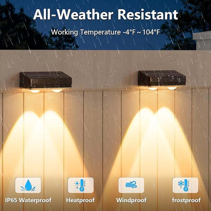 VOLISUN Solar Fence Lights Outdoor 8 Pack, 10 Colors ＆ Color Changing Fence Lights Solar Powered, IP65 Waterproof Solar Lights for Fence, Garden, Patio, Backyard, Railing, Deck, Wall, Pool（Black）
