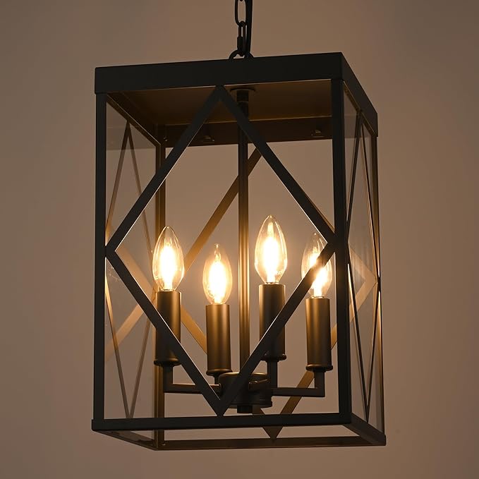 11" Outdoor Pendant Light Exterior Hanging Lantern, Farmhouse Oil Rubbed Brozne Outside Chandelier Light Fixture Ceiling Mount Hanging Porch Light with Clear Glass for Front Porch Entrance
