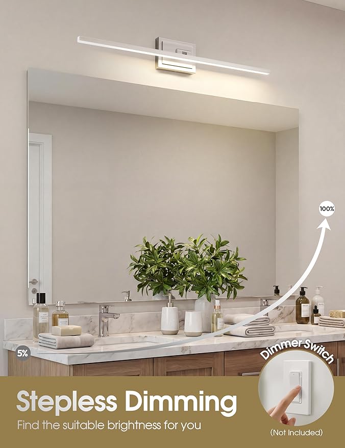VOLISUN Modern Bathroom Vanity Light 31.5 inch, Rotatable, 18W Dimmable 5CCT Led Bathroom Light Fixture Over Mirror, Brushed Nickel Bar Vanity Light for Bathroom Mirror Cabinets-ETL Certificated