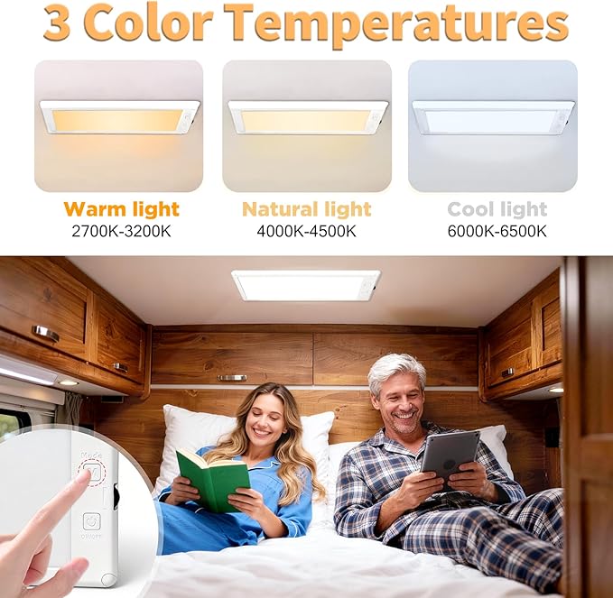 4 Pack RV Lights Interior,3 Color RV LED Super Bright Fixture,12V RV Ceiling Dome Light with ON/Off Dimmable Switch Energy Saving Gift Package for RV/Camper/Car/Trailer/Boat