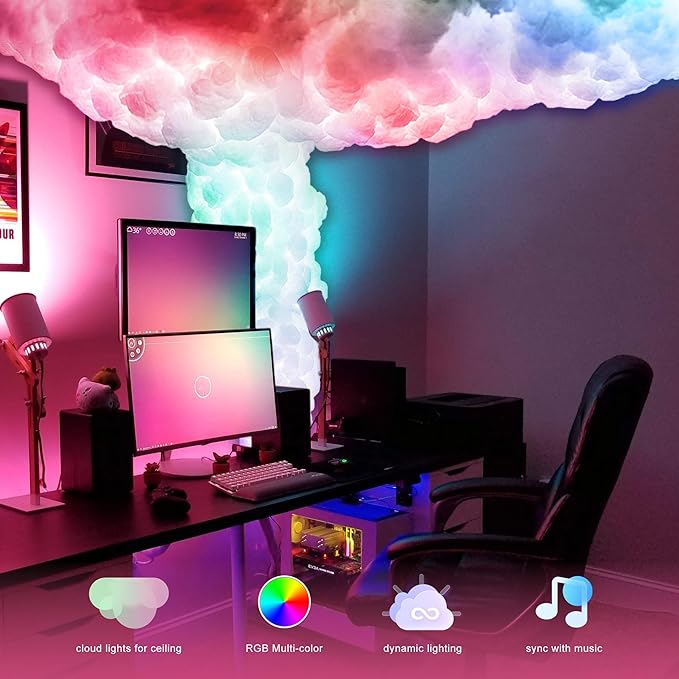 3D Thundercloud Ceiling Light, DIY Lightning Effects, RGB Color Changing, Music Sync, Smart APP Control, for Bedroom, Gaming Room, Home Theater, Kids Room, 16.4FT