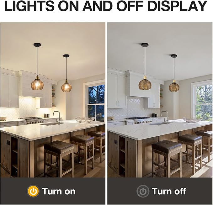 7.8in Vintage Pendant Light 2- Light Kitchen Sink Pendant Lights with Amber Hand Blown Glass Small Hanging Lamp for Kitchen Island Dining Room Bedroom Bathroom Hallway E26