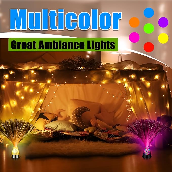 Retisee 4 Pieces Fiber Optic Lamp with Crystal Base 14inch Multicolored Sensory Lights Centerpiece Changing USB Battery Powered Fiber Optic Lights for Room Wedding Disco Party Decoration (Colorful)