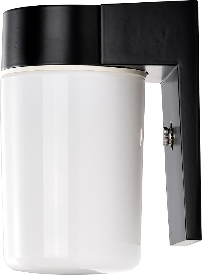 Nuvo Lighting SF77/137 Utility Fixture Die Cast Aluminum Durable Outdoor Wall Mount Porch and Patio Light with White Glass Cylinder, Black