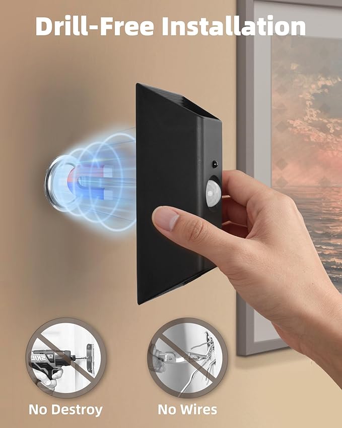 EZVALO Motion Sensor Wall Lights, 4000mAh Rechargeable Battery Operated Wall Sconces Set of 2, 3 Color Temps, Dimmable, Wireless Magnetic Night Light with Remote, Timer, for Hallway, Stair, Bedroom