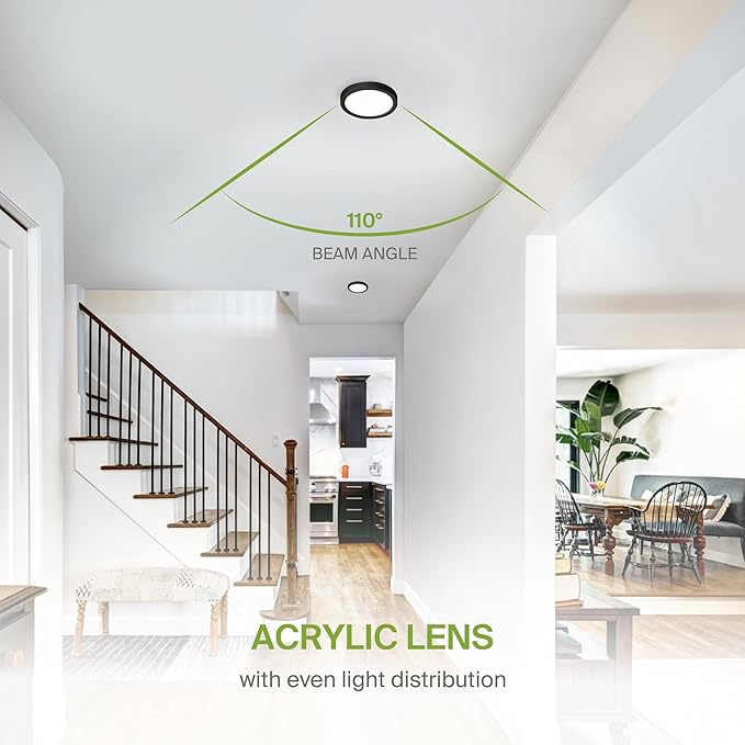 ASD LED 5" Round Flush Mount Ceiling Light Fixture, Low Profile Surface Lighting | 5CCT, Dimmable, Ultra-Thin, ETL Listed | 10W 700LM 2700-6000K 120V | Kitchen, Bedroom, Hallway Lamp | Black, 12 Pack