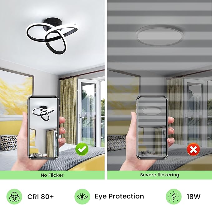 Goeco LED Ceiling Lights, 9.8'' Hallway Modern Spiral Design Flush Mount Ceiling Light, 6000K Blalck Ceiling Light Fixture for Bedroom, Kitchen, Living Room, Office, Stair