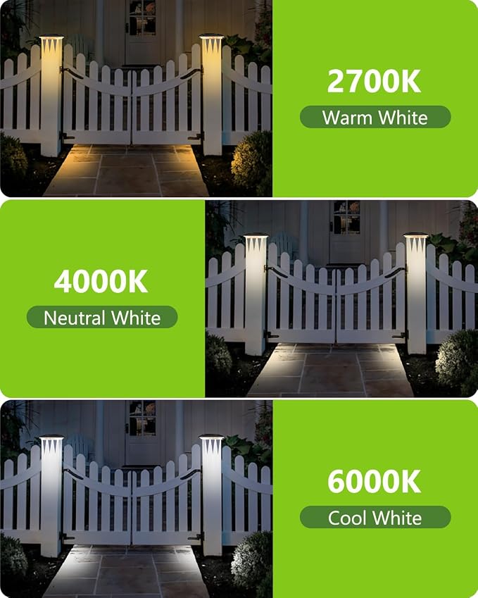 Solar Post Cap Lights 2 Pack Upgraded 16LED Spot Lens Outdoor Waterproof Post Light 3-Color Modes Warm & Cool & Neutral White Solar Light Fit for 4x4 3.5x3.5 Vinyl and Wooden Dock Fence Deck Posts
