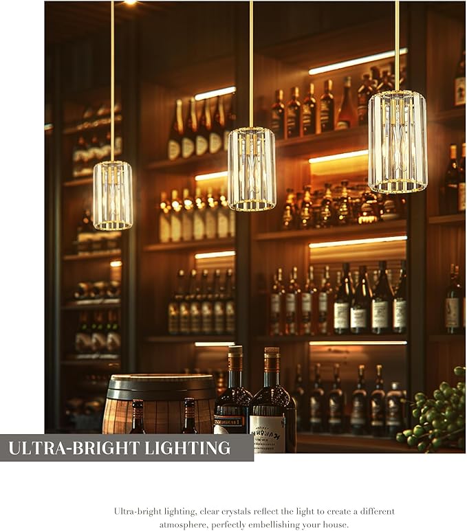 Crystal Pendant Lights, Hanging Light Fixture with Polished Gold Finish, Modern Mini Chandelier, Pendant Lights Kitchen Island Dining Room Bedroom, PL5510-1P-PG