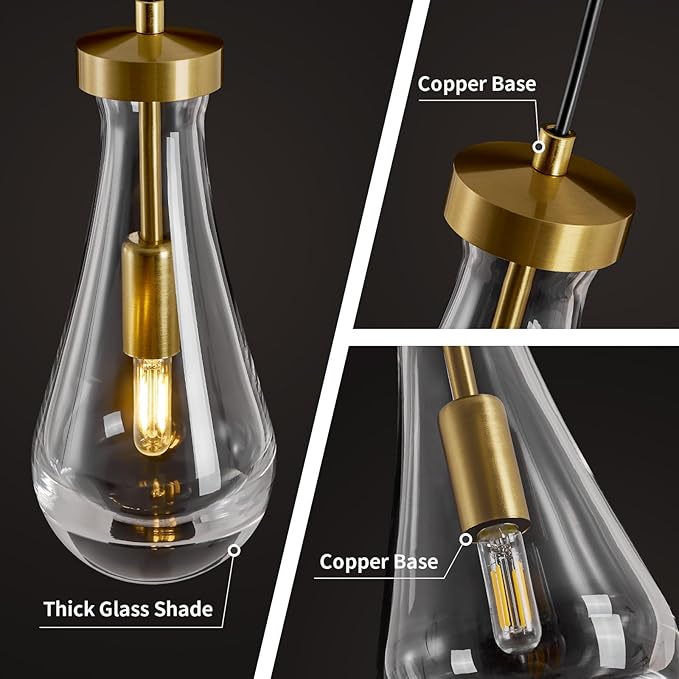 Raindrop Pendant Lights Kitchen Island: 2-Lights Crystal Teardrop Gold Pendant Light Fixture over Dining Table - Modern Glass Gold Rain Drop Ceiling Chandelier Bedroom Bathroom Breakfast Bar Lighting