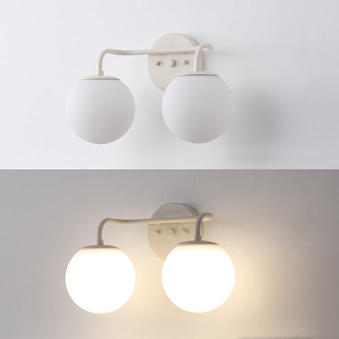 JONATHAN Y 15" Almond Modern Globe Wall Sconce Vanity Light for Bathroom, White Frosted Glass Shade, Midcentury Parisian Bistro Wall Lamp, LED Bulb Included (JYL3535C)