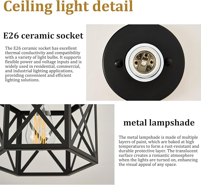 Modern Farmhouse Black Ceiling Light,Industrial Semi Flush Mount Ceiling Lighting Fixture,Hexagonal Hallway Lighting Fixtures for Kitchen,Bedroom,Foyer,Entryway,Laundry Room,1-Light, 9.5 Inch