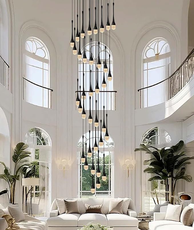 ykolupty H150'' High Ceiling Chandeliers for Entryway 36-Lights Black Spiral Crystal Chandelier Modern Raindrop Chandeliers for Villa Staircase,Hanging Light Fixtures for High Ceiling