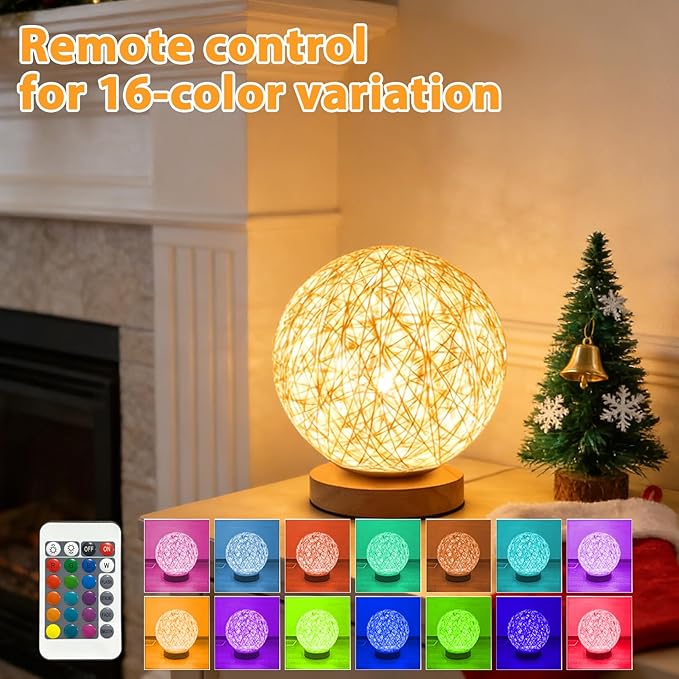 2-Pack 16 Colors RGB Modern Rattan Woven Table Lamp, Bedside Lamps Remote Control Dimmable, Boho Wicker Bamboo Woven Nightstand Desk Lamp for Bedrooms Living Rooms Desks Office Vintage Lamp