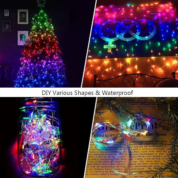 Rainbow Curtain Lights LED Curtain Lights Waterproof Window Fairy Lights String Remote Icicle Lights 8 Modes Twinkle Lights for Wedding Christmas Party Bedroom Wall Decoration (7-Color)