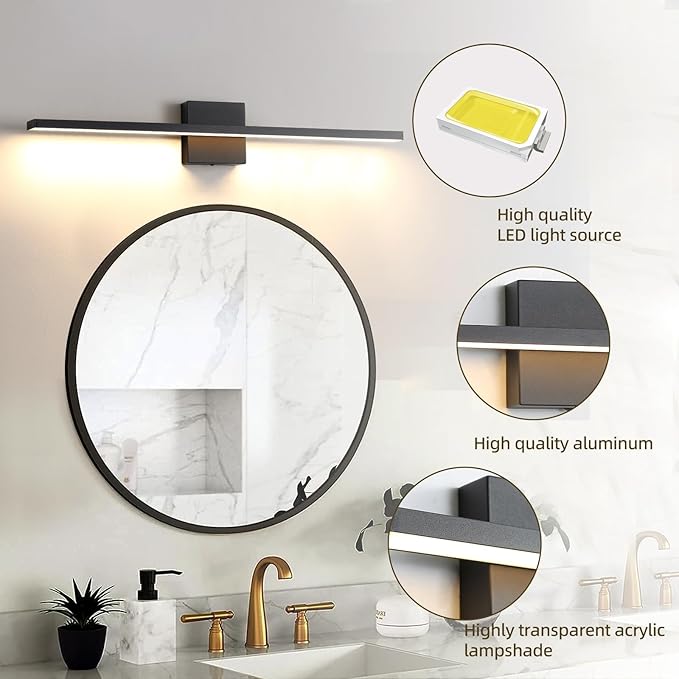Bathroom Light Fixtures Over Mirror, 36 Inch Black Bathroom Vanity Light, LED Modern Wall Sconce 3000K Bar Vanity Lights for Restroom