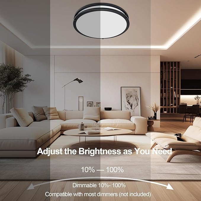 OOWOLF 16inch 48W LED Flush Mount Ceiling Light Fixture Dimmable, 5CCT Super Bright Brushed Nickel Ceiling Light 4800LM Warm/White 480W Equivalent, 3000K/ 3500K/ 4000K/ 5000K/ 6000K Ceiling Lamp