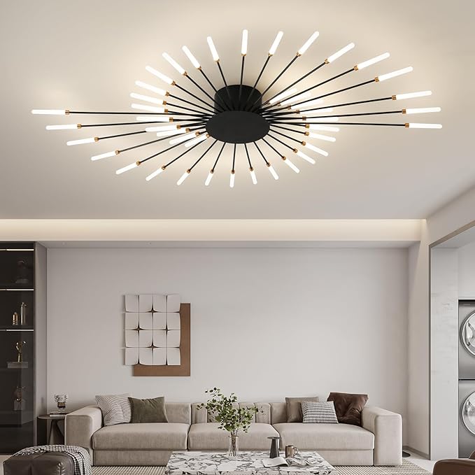 ziidoo Modern Ceiling Light, 42 Lights Metal Firework Designed Chic Led Lighting Fixture for Farmhouse Kitchen Dining Room Bedroom Hallway Living Room (Black)
