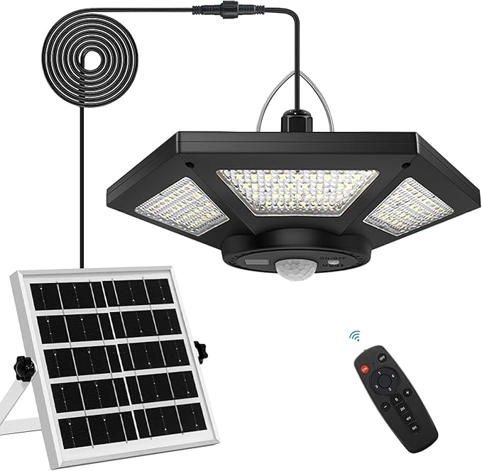 AEQ Solar Shed Light Indoor Outdoor Work in Daytime with Remote Control, 360° Lighting Waterproof Solar Indoor Lights with Motion Sensor/Timer/5 Modes for Home Garage Barn