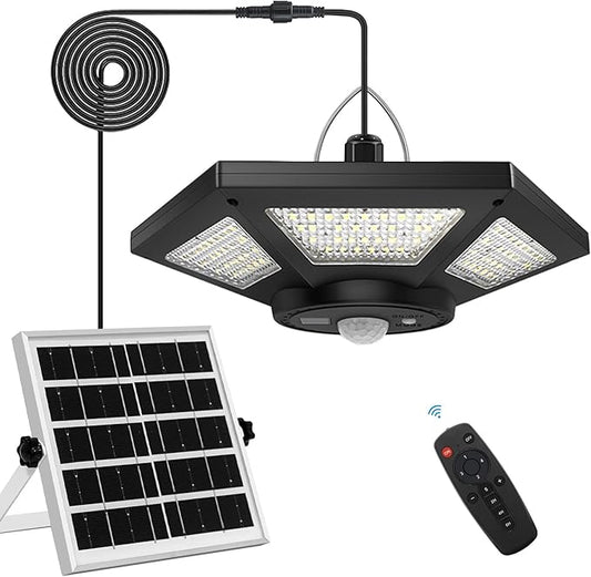 AEQ Solar Shed Light Indoor Outdoor Work in Daytime with Remote Control, 360° Lighting Waterproof Solar Indoor Lights with Motion Sensor/Timer/5 Modes for Home Garage Barn