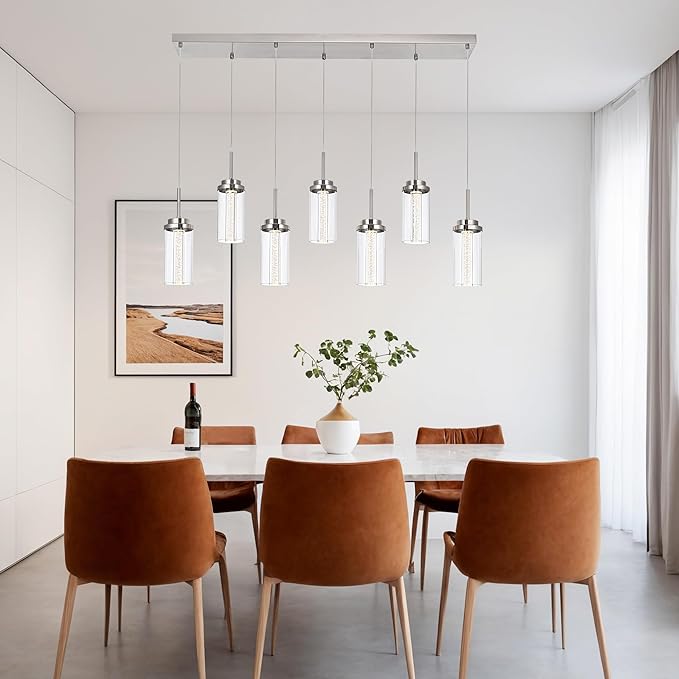 MELUCEE 43.3" Linear Chandelier for Dining Room Modern Led Pendant Light Fixtures 3000K-6000K Adjustable Color Temperature Dimmable Island Lights for Kitchen Living Room Office Bar, 35W