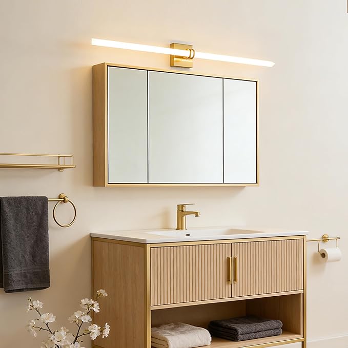 Bathroom Light Fixtures,Gold 40W LED 360° Full Lighting Modern Wall Sconce Vanity Light with 5-Color Dimmable 3000K-6000K, 45.28inch Vanity Lighting for Bath, Powder Room, Bedroom, Hallway