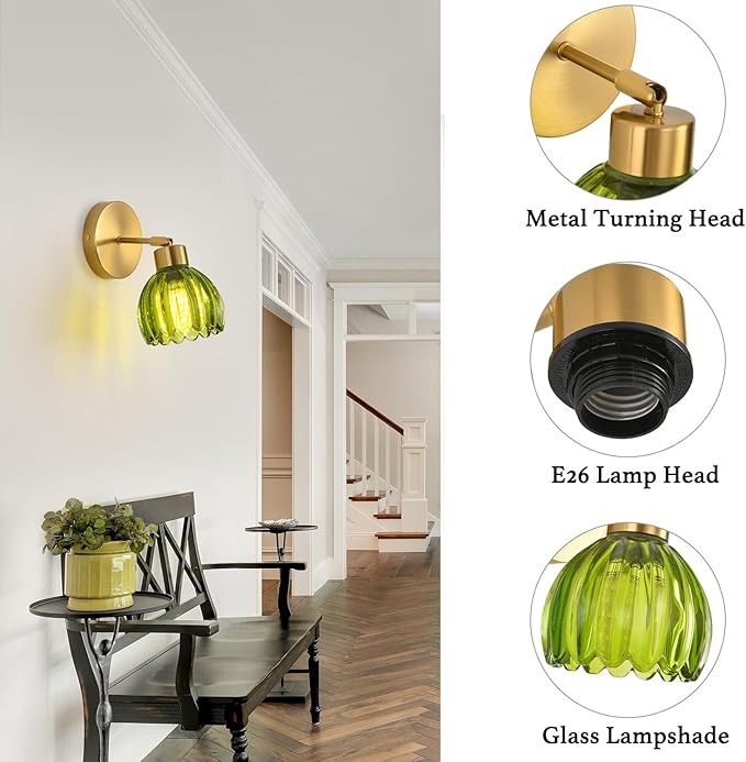 Wall Sconces Vintage Fixture Light, Vanity Lights for Bathroom, Modern Wall Light Fixtures, Metal Sconces Wall Lighting with Glass Shade, Farmhouse Wall Lamp for Bedroom Living Room