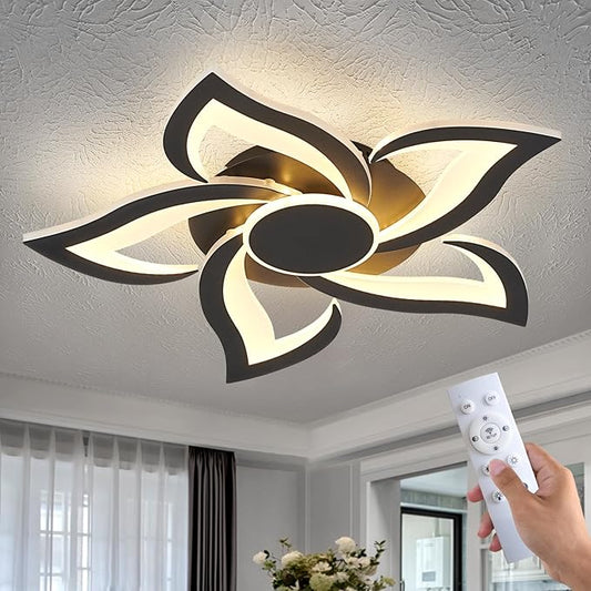 LED Ceiling Light with Remote, Modern Flush Mount Ceiling Light Fixtures, Black 24" Flower Close to Ceiling Light Fixtures, 3000K-6000K Dimmable Ceiling Lamp for Bedroom, Kitchen, Dining room