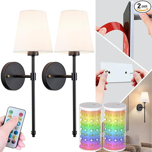 Peel and Stick Wall Sconces, Stick On Wall Sconce Set of 2, Battery Operated Wireless Adhesive Wall Lights, Corn Bulb with 10000mAh Battery, Easy Install for Bedroom Living Room Wall Decor