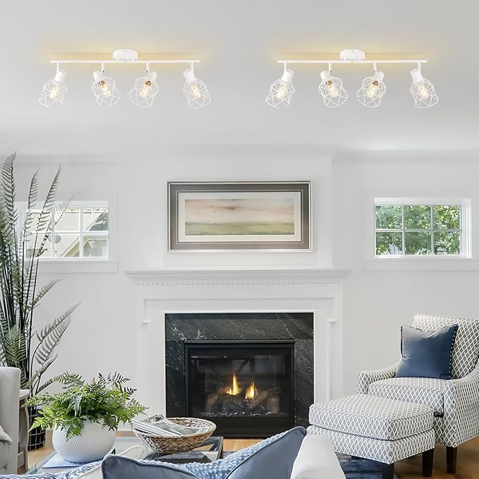 WILON Track Lighting Fixtures, Flush Mount Ceiling Spot Lights Modern Dining Room 4 Light Fixture 4 Way Track Light White Kitchen Rotatable Spotlight for Entryway Living Room