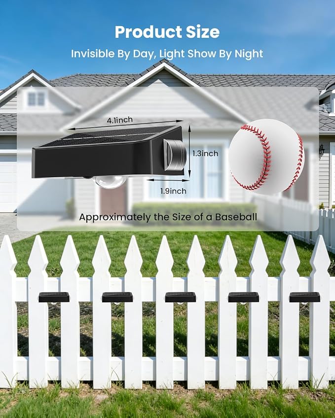 12 Pack Waterproof Solar Fence Lights for Outdoor 12 Modes Warm & Cool White RGB LED Spot Lens 3-Sided Solar Powered Wall Lighting, Decor for Outside Patio Step Backyard Deck Railing Pool