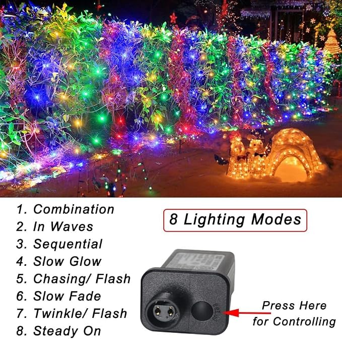 Colorful Net Lights, 360 LED Outdoor Christmas Net Mesh Lights for Bushes 21x5 ft, 8 Modes Waterproof Twinkle String Lights Connectable for Christmas Hedge Yard Garden Party Decor