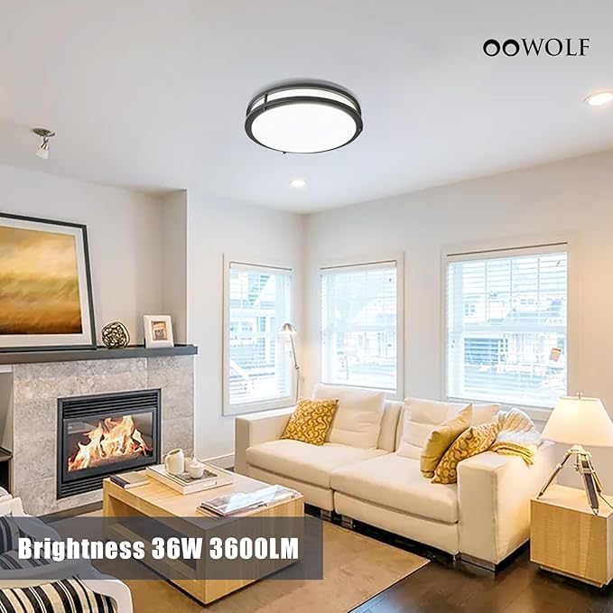 OOWOLF 36W Flush Mount Ceiling Light Fixture, Dimmable & 5CCT Ceiling Light, 3000K 3500K 4000K 5000K 6000K Warm White/Daylight/Cold White Adjustable Ceiling Lamps Black, 12Inch