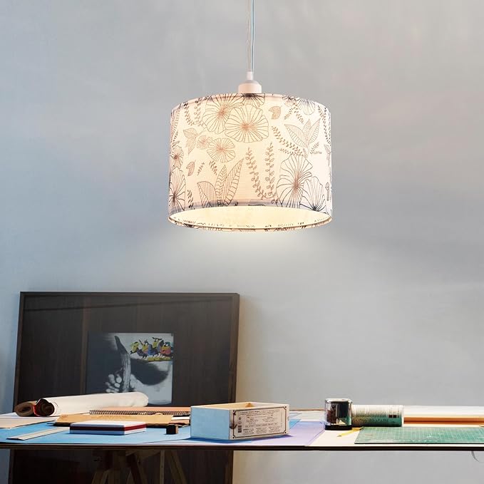 2 Pack Plug in Pendant Light, Hanging Light with 15Ft Clear Cord, On/Off Switch, Flower Fabric Lamp Shade, Hanging Light Fixture for Bedroom, Kitchen, Living Room, Dining Table