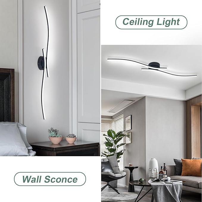 28W Linear Ceiling Light Black Modern LED Ceiling Light Fixture 6000K Aluminum 39.37Inch Long Ceiling Lamp for Hallway, Kitchen, Bedroom, Dining Room
