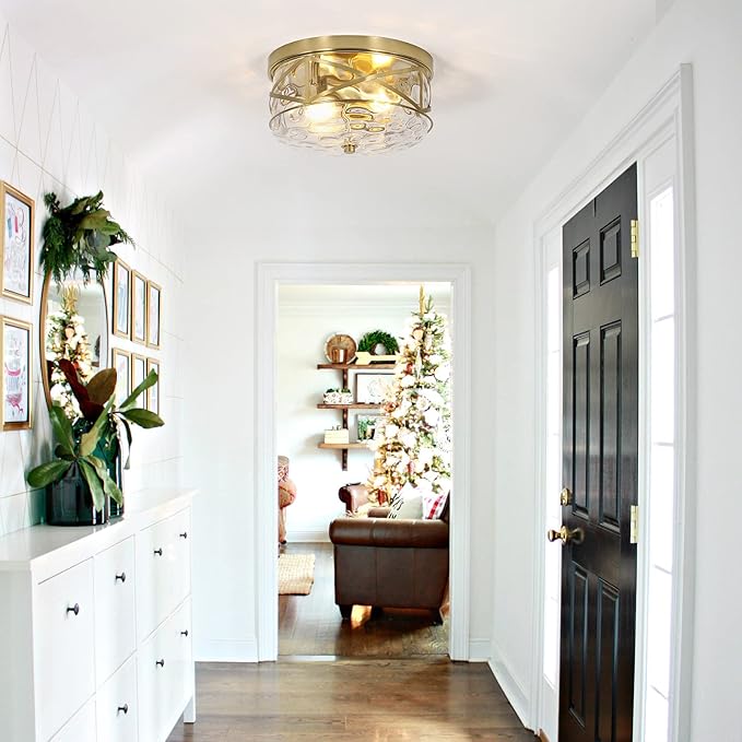 LamQee 2-Light Flush Mount Ceiling Light Farmhouse Kitchen Island Ceiling Light with Bubble Glass Close to Ceiling Light Fixture for Living Room Bedroom Foyer Hallway