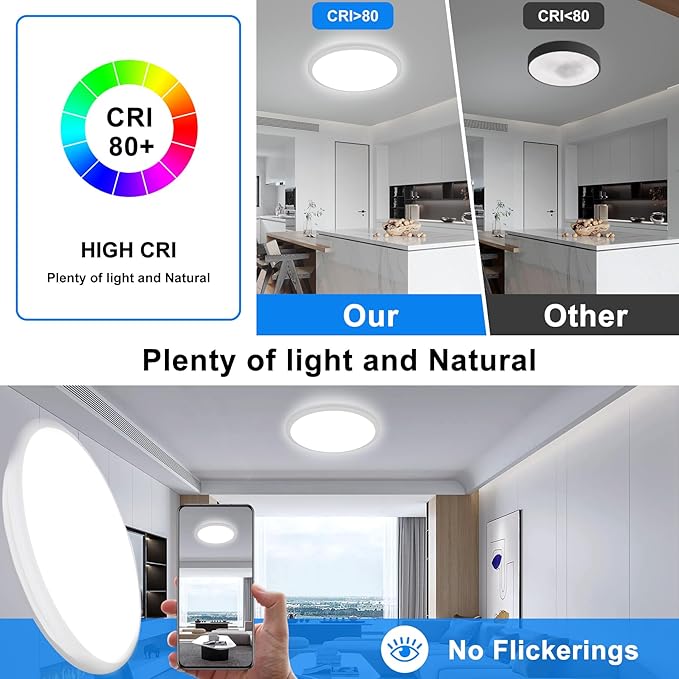 12 Inch LED Ceiling Light, 6500K Cool White 2100LM Ceiling Light Fixture, IP54 Outdoor Ceiling Light for Porch, Hallway, Bathroom, Living Room, Laundry, Bedroom, Outdoor/Indoor