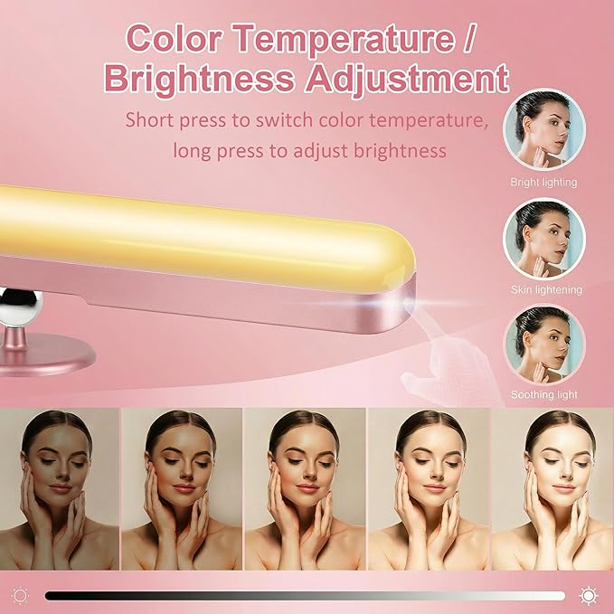 Benreom Wireless Vanity Lights for Mirror, Rechargeable Battery Operated Stick on Lamp, Adjustable Makeup Light, Cordless Magnetic LED Bar Renter Friendly Lighting Decor Gift, Pink
