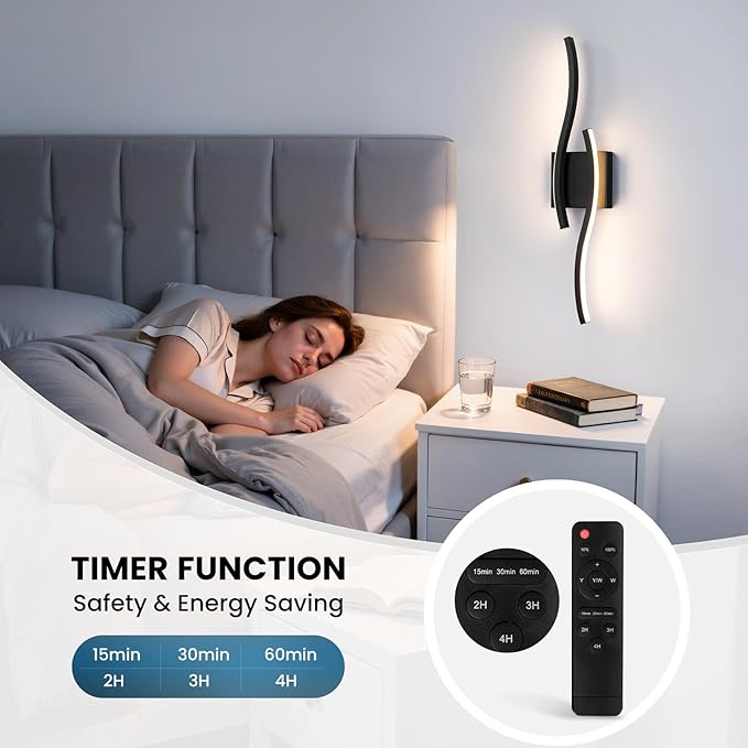 WOSHITU Black Battery Operated Wall Sconces: 23.6 Inch Rechargeable Sconce Wall Lighting Set of Two with Remote & 3CCT Dimmable, Modern Cordless Wall Light for Bedroom Living Room Hallway Bathroom