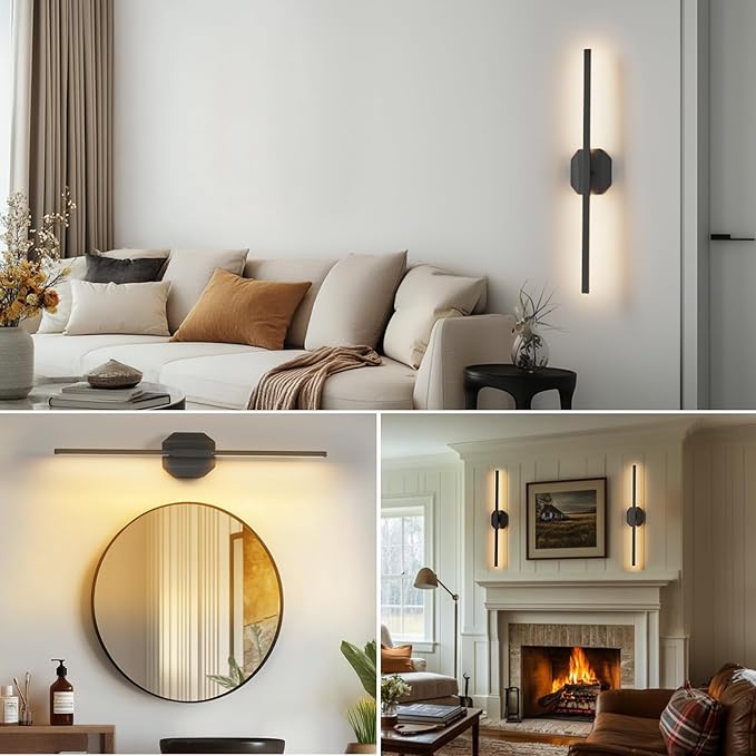 Wall Sconces Set of Two Battery Operated Wall Sconce,Wireless Wall Light USB Rechargeable Wall Light with Remote Control,3000K-6000K Dimmable for Bedroom,Living Room,Hallway,Background Wall Decor 32in