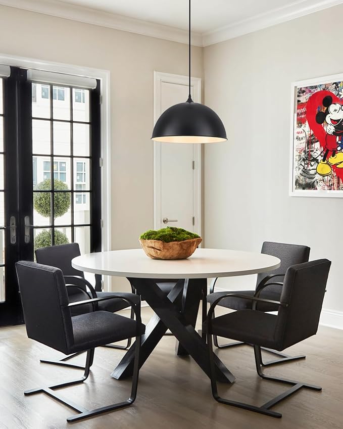 Black Pendant Light 15.7 Inch, Modern Pendant Lights Kitchen Island,Large Farmhouse Hanging Light for Dining Room Bar Cafe Bedroom