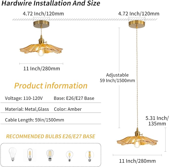 Pendant Light Kitchen Island Amber Glass Hanging Light Fixture Folwer Light Vintage Pendant Lights Modern Lighting for Bedroom Kitchen Hallway Bathroom Brown Sunflower