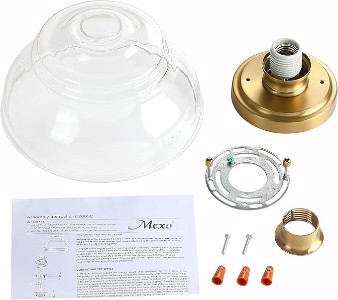 MEXO Industrial Semi Flush Mount Ceiling Light Modern Clear Glass Light Fixture Farmhouse 10" Close to Ceiling Lights in Brushed Gold for Hallway Bedroom, Kitchen Entryway Cafe Bar Porch Dinning Room