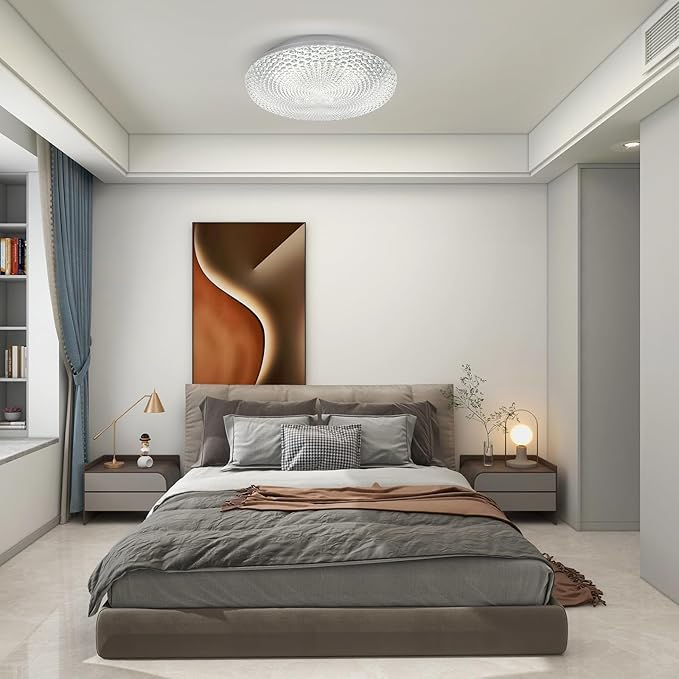 OOWOLF Flush Mount LED Ceiling Light Fixture, 2700K-6500K Super Bright 36W 3600LM 13.78 Inch Dimmable Warm/White Light Kitchen Light Modern Ceiling Lamp for Bedroom Bathroom, Chandeliers with Remote