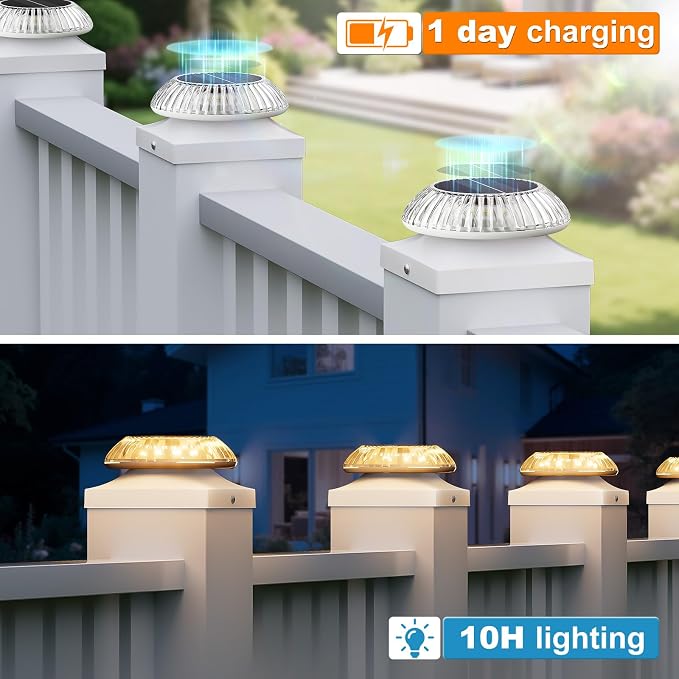 VOLISUN Solar Post Cap Lights 8pack, White Solar Fence - Post Lamps Outdoor Waterproof, with Warm/Natural/Cool Light,for 4x4 Wooden/Vinyl